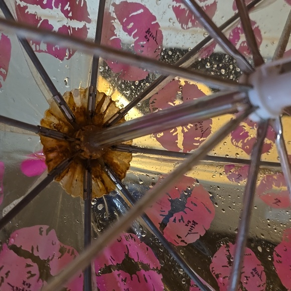 Betsey Johnson Clear and Pink Lip Print Umbrella - Picture 4 of 7